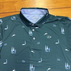 Good Good Golf Polo Fighting For Par Shirt Mens Large All Over Print Green